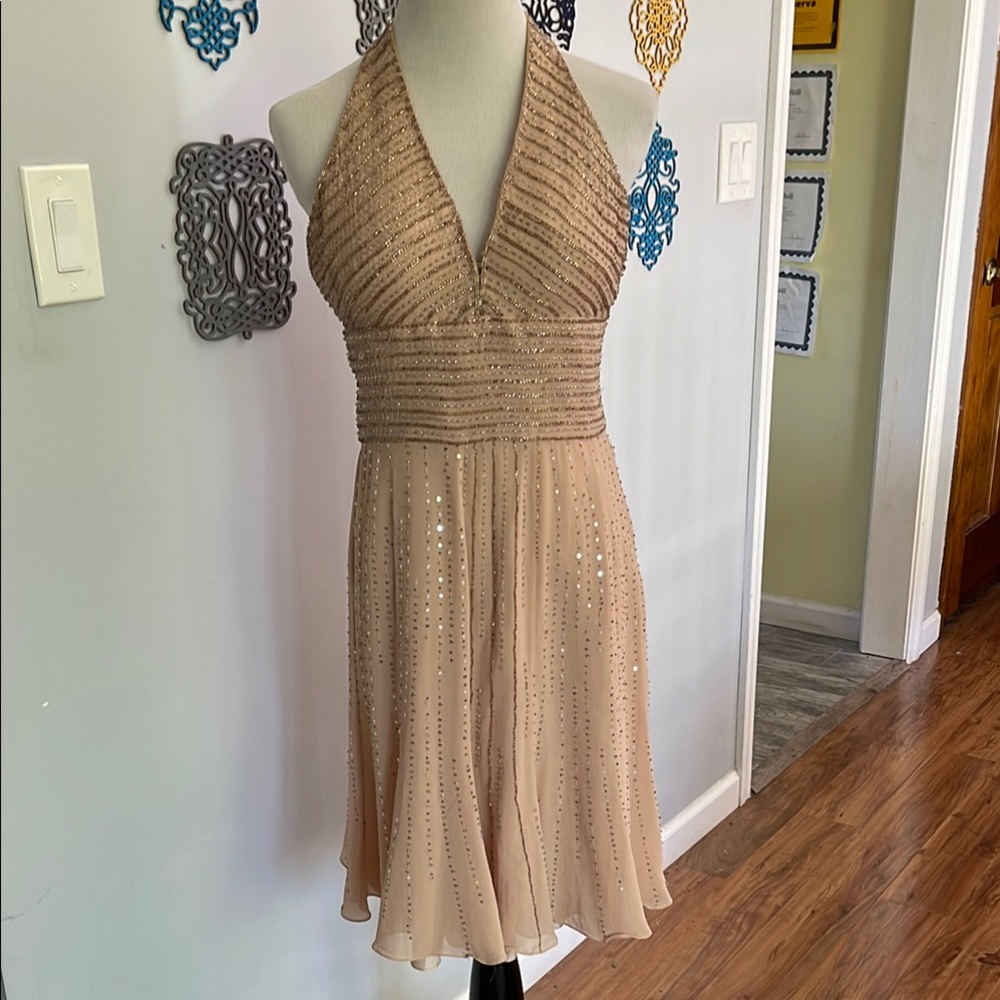 Marc Bouwer Cream and Gold Fit and Flare Cocktail Dress